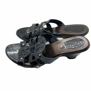 Sudini Slide Shoes Sandals Black Slip-on Block Heel sz 9 W Comfort Studded